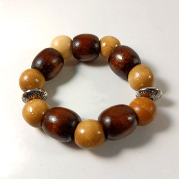 Handmade Wood Bead Stretch Bracelet New - Picture 3 of 4